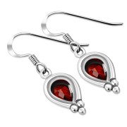 Ethnic Style Silver Earrings w Garnet CZ, e177
